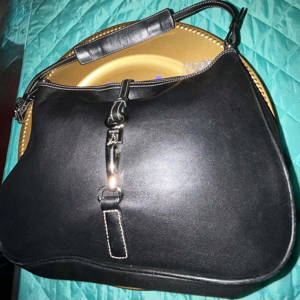 Coach Hampton Clip Hobo 7751 Black Leather Y2K 2002 Contrast Stitch Vintage - Picture 3 of 13